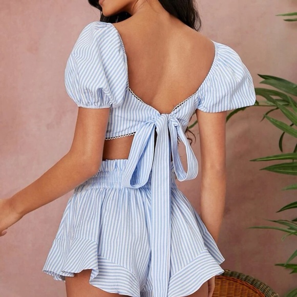 Cute baby blue/white striped 2 piece. - Picture 2 of 3